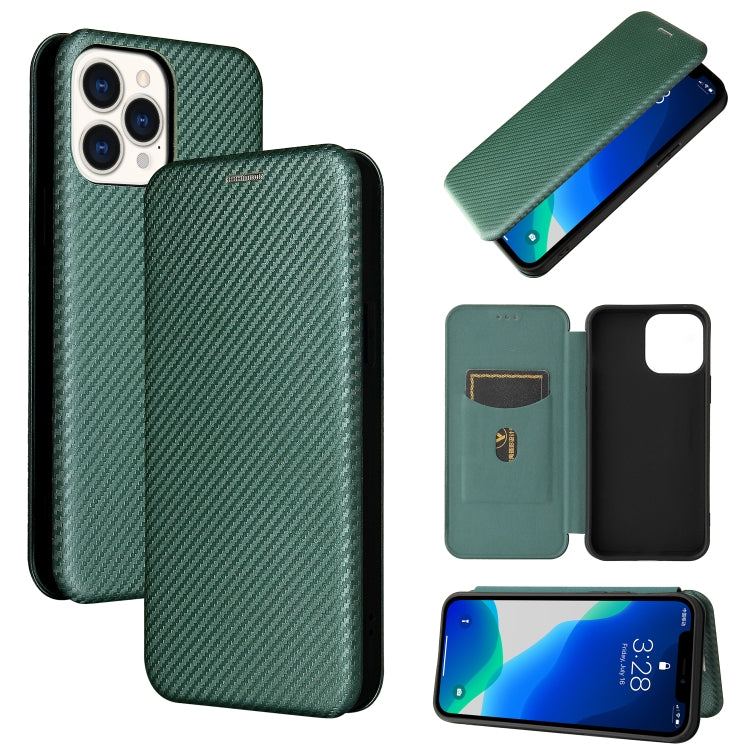 For iPhone 13 Carbon Fiber Texture Horizontal Flip TPU + PC + PU Leather Case with Card Slot