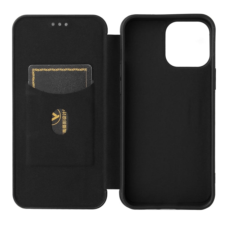 For iPhone 13 Carbon Fiber Texture Horizontal Flip TPU + PC + PU Leather Case with Card Slot
