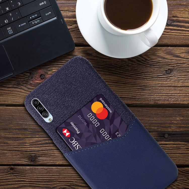 For Samsung Galaxy A90 5G Cloth Texture PC + PU Leather Back Cover Shockproof Case with Card Slot