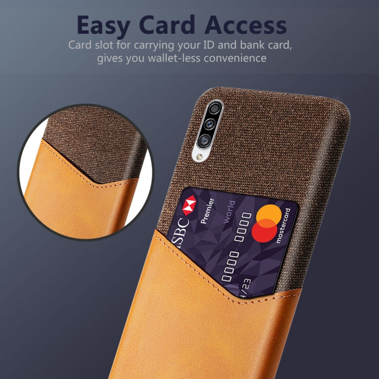 For Samsung Galaxy A30s Cloth Texture PC + PU Leather Back Cover Shockproof Case with Card Slot