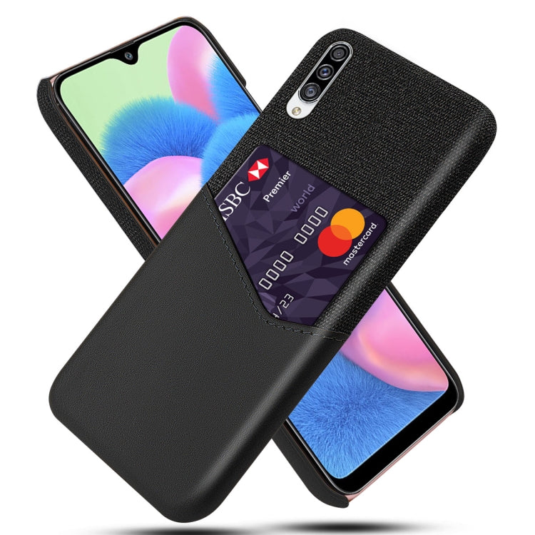 For Samsung Galaxy A30s Cloth Texture PC + PU Leather Back Cover Shockproof Case with Card Slot