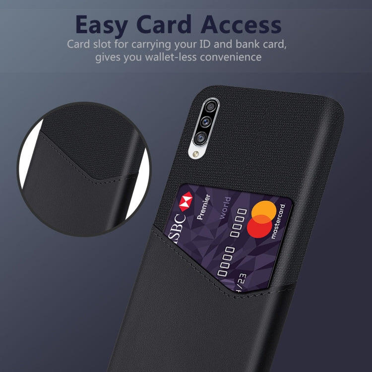 For Samsung Galaxy A30s Cloth Texture PC + PU Leather Back Cover Shockproof Case with Card Slot