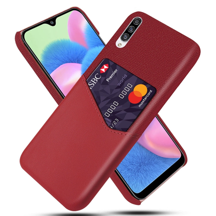 For Samsung Galaxy A30s Cloth Texture PC + PU Leather Back Cover Shockproof Case with Card Slot