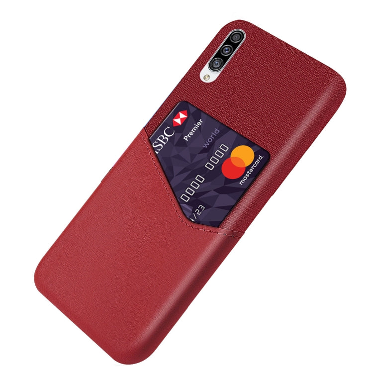 For Samsung Galaxy A30s Cloth Texture PC + PU Leather Back Cover Shockproof Case with Card Slot