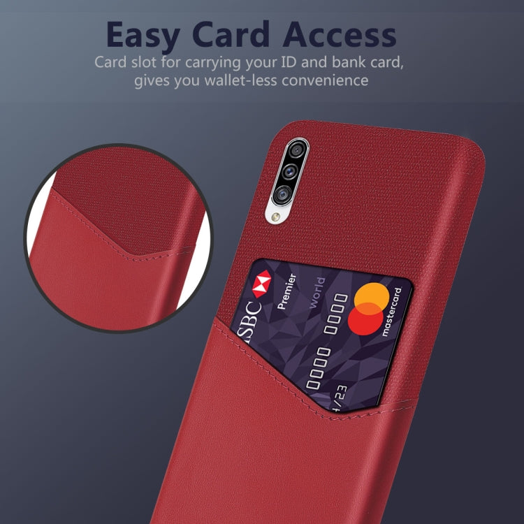 For Samsung Galaxy A30s Cloth Texture PC + PU Leather Back Cover Shockproof Case with Card Slot
