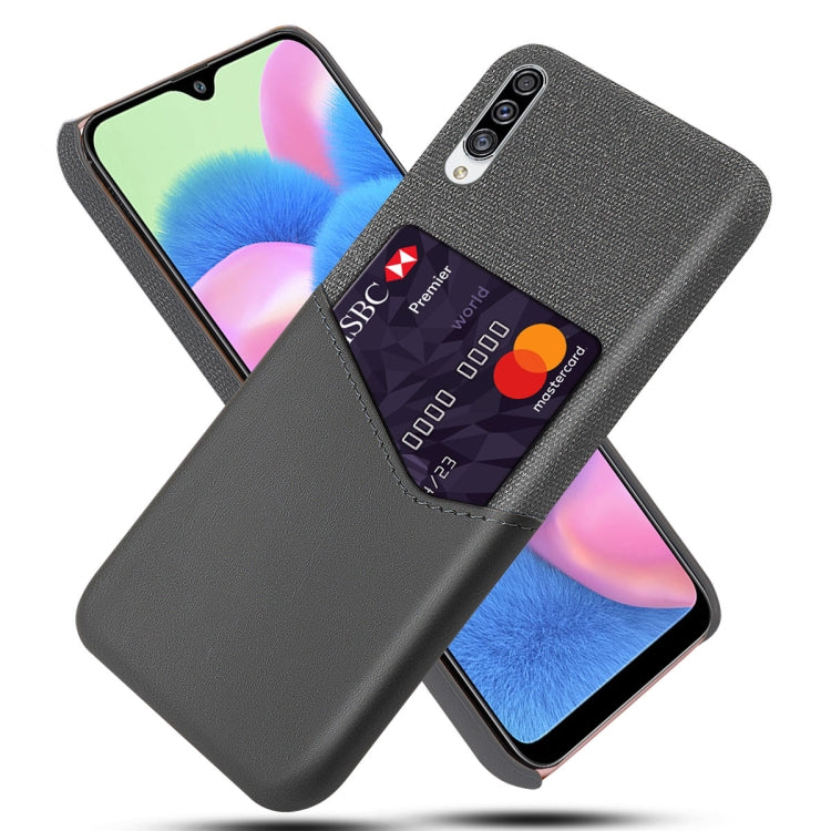 For Samsung Galaxy A30s Cloth Texture PC + PU Leather Back Cover Shockproof Case with Card Slot