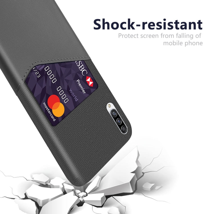 For Samsung Galaxy A30s Cloth Texture PC + PU Leather Back Cover Shockproof Case with Card Slot