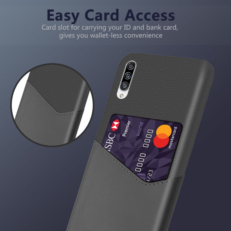 For Samsung Galaxy A30s Cloth Texture PC + PU Leather Back Cover Shockproof Case with Card Slot