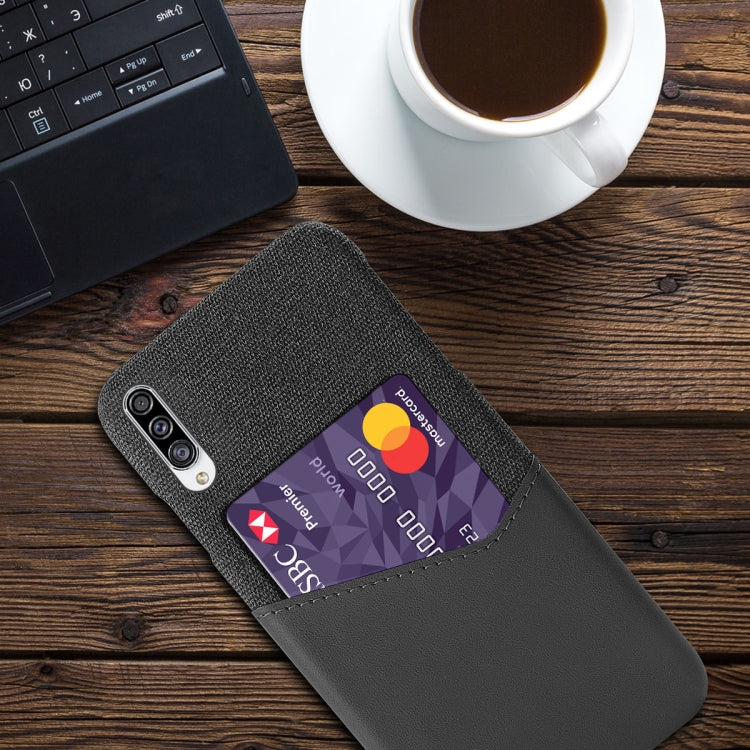 For Samsung Galaxy A30s Cloth Texture PC + PU Leather Back Cover Shockproof Case with Card Slot