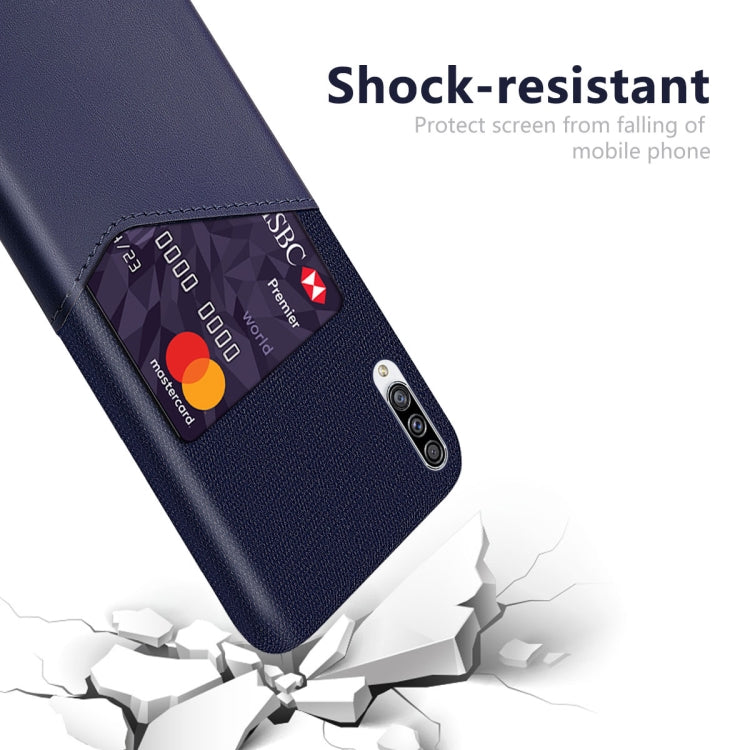 For Samsung Galaxy A30s Cloth Texture PC + PU Leather Back Cover Shockproof Case with Card Slot