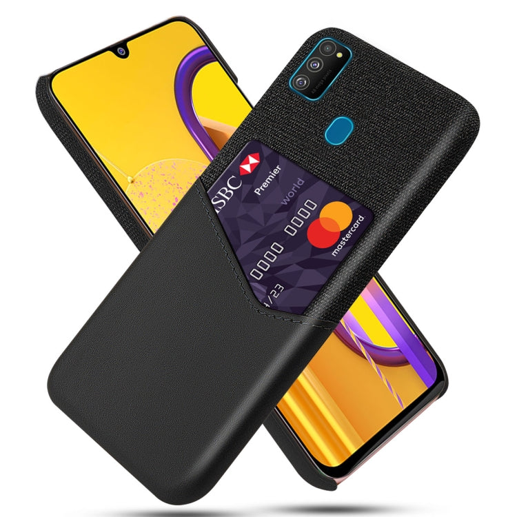 For Samsung Galaxy M30s Cloth Texture PC + PU Leather Back Cover Shockproof Case with Card Slot