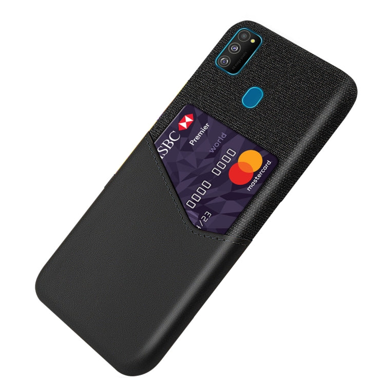 For Samsung Galaxy M30s Cloth Texture PC + PU Leather Back Cover Shockproof Case with Card Slot