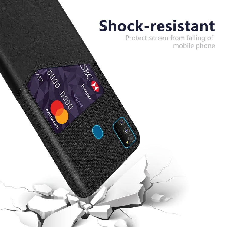 For Samsung Galaxy M30s Cloth Texture PC + PU Leather Back Cover Shockproof Case with Card Slot