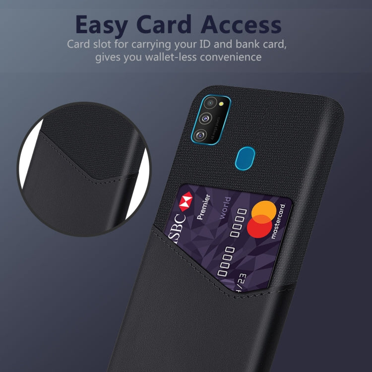 For Samsung Galaxy M30s Cloth Texture PC + PU Leather Back Cover Shockproof Case with Card Slot