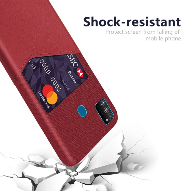 For Samsung Galaxy M30s Cloth Texture PC + PU Leather Back Cover Shockproof Case with Card Slot