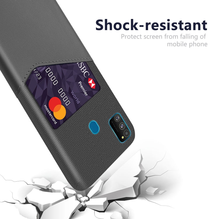 For Samsung Galaxy M30s Cloth Texture PC + PU Leather Back Cover Shockproof Case with Card Slot