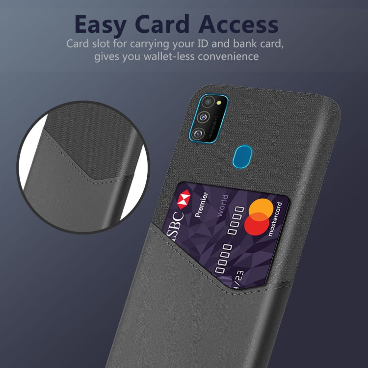 For Samsung Galaxy M30s Cloth Texture PC + PU Leather Back Cover Shockproof Case with Card Slot