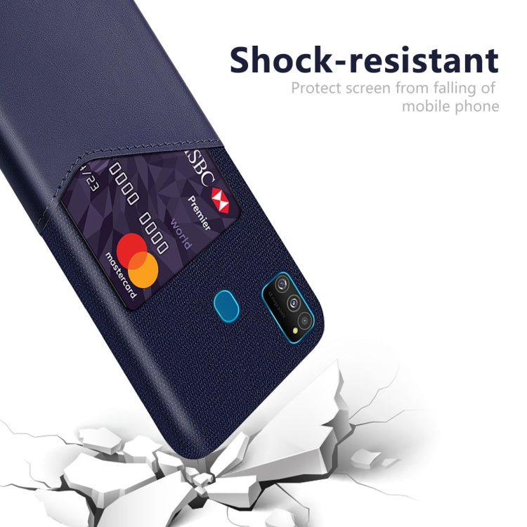 For Samsung Galaxy M30s Cloth Texture PC + PU Leather Back Cover Shockproof Case with Card Slot