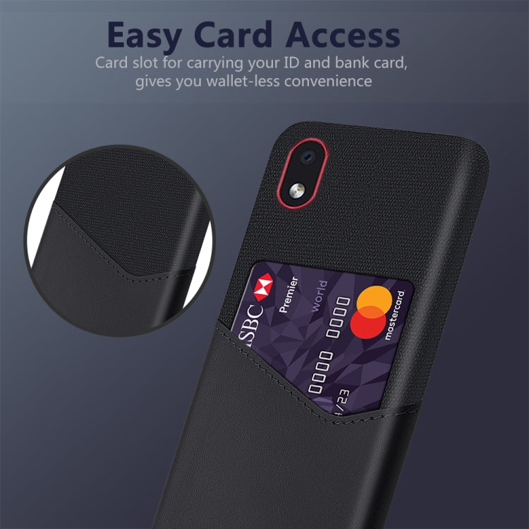 For Samsung Galaxy A01 Core Cloth Texture PC + PU Leather Back Cover Shockproof Case with Card Slot