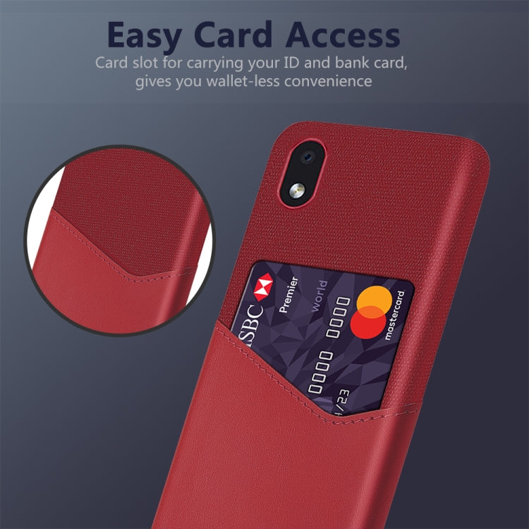 For Samsung Galaxy A01 Core Cloth Texture PC + PU Leather Back Cover Shockproof Case with Card Slot