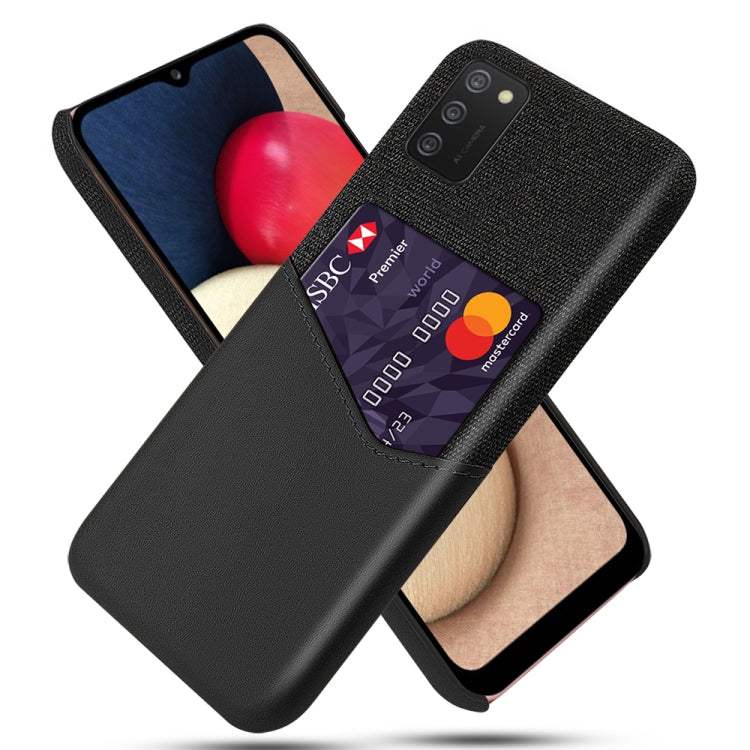 For Samsung Galaxy A02s Cloth Texture PC + PU Leather Back Cover Shockproof Case with Card Slot