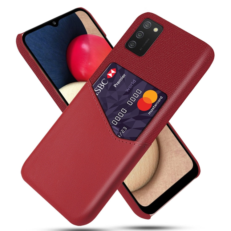 For Samsung Galaxy A02s Cloth Texture PC + PU Leather Back Cover Shockproof Case with Card Slot