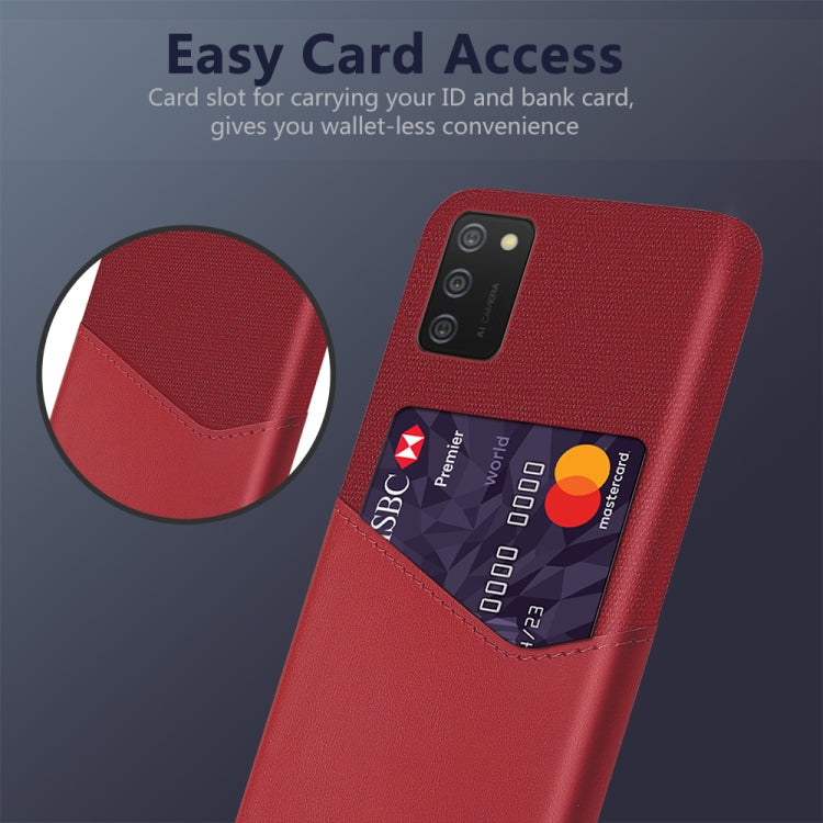 For Samsung Galaxy A02s Cloth Texture PC + PU Leather Back Cover Shockproof Case with Card Slot