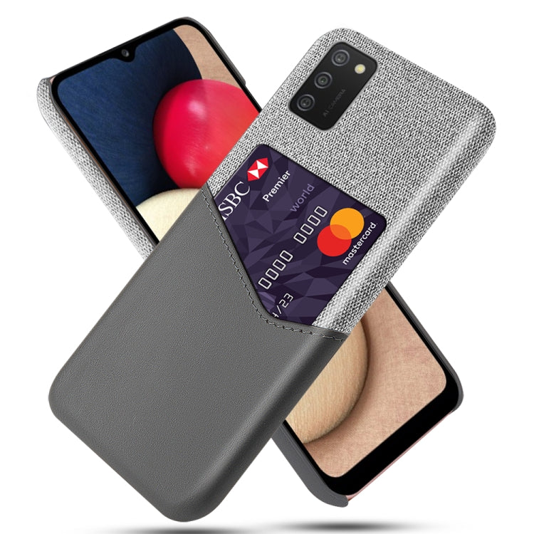 For Samsung Galaxy A02s Cloth Texture PC + PU Leather Back Cover Shockproof Case with Card Slot