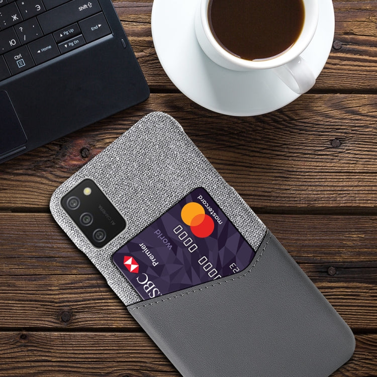 For Samsung Galaxy A02s Cloth Texture PC + PU Leather Back Cover Shockproof Case with Card Slot