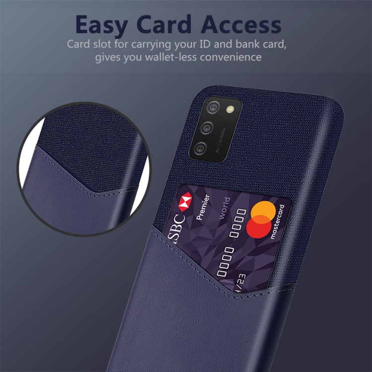 For Samsung Galaxy A02s Cloth Texture PC + PU Leather Back Cover Shockproof Case with Card Slot