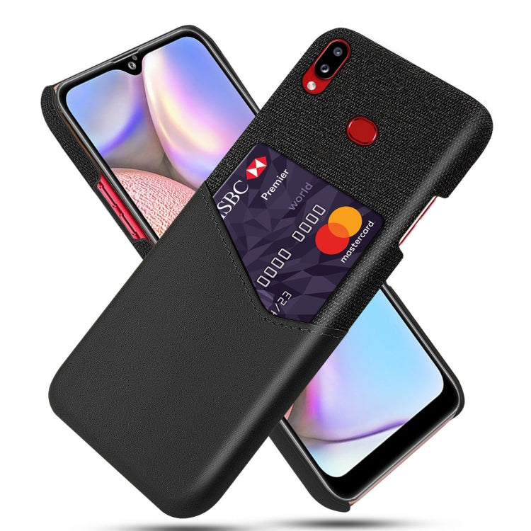 For Samsung Galaxy A10s Cloth Texture PC + PU Leather Back Cover Shockproof Case with Card Slot