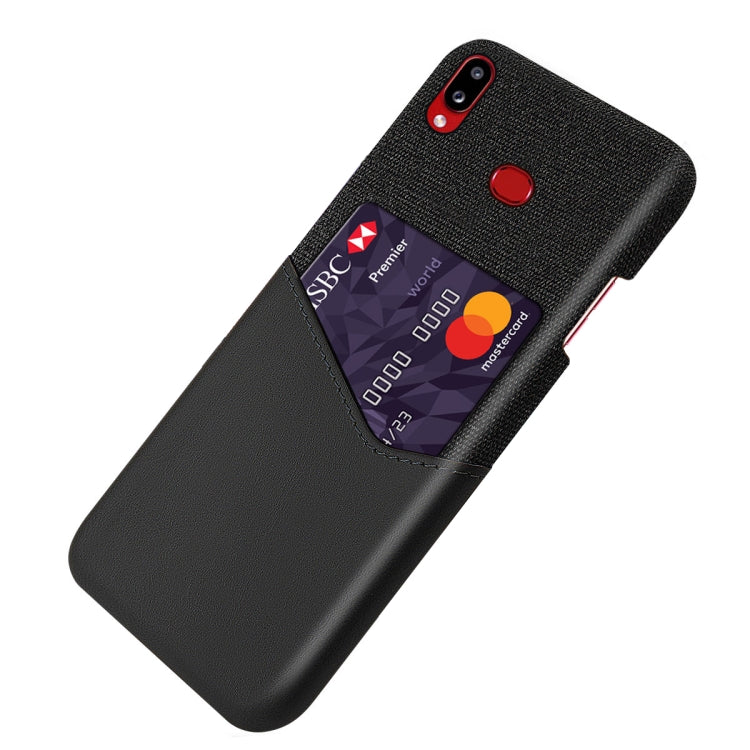 For Samsung Galaxy A10s Cloth Texture PC + PU Leather Back Cover Shockproof Case with Card Slot