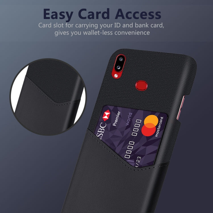 For Samsung Galaxy A10s Cloth Texture PC + PU Leather Back Cover Shockproof Case with Card Slot