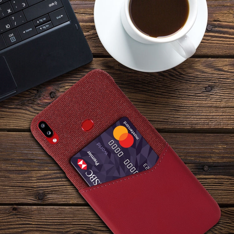 For Samsung Galaxy A10s Cloth Texture PC + PU Leather Back Cover Shockproof Case with Card Slot