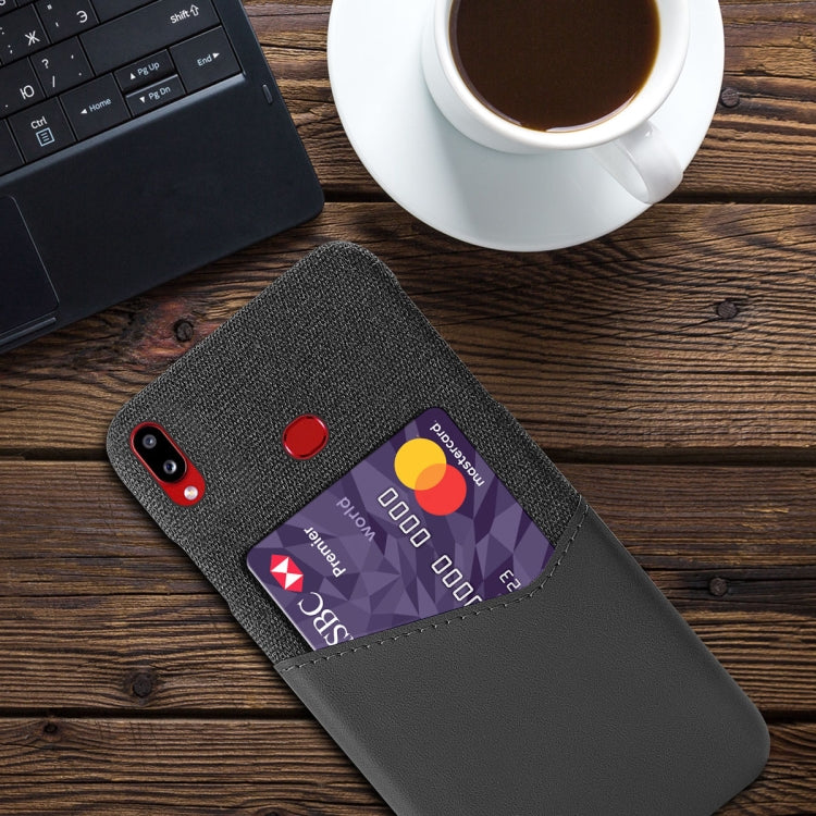 For Samsung Galaxy A10s Cloth Texture PC + PU Leather Back Cover Shockproof Case with Card Slot