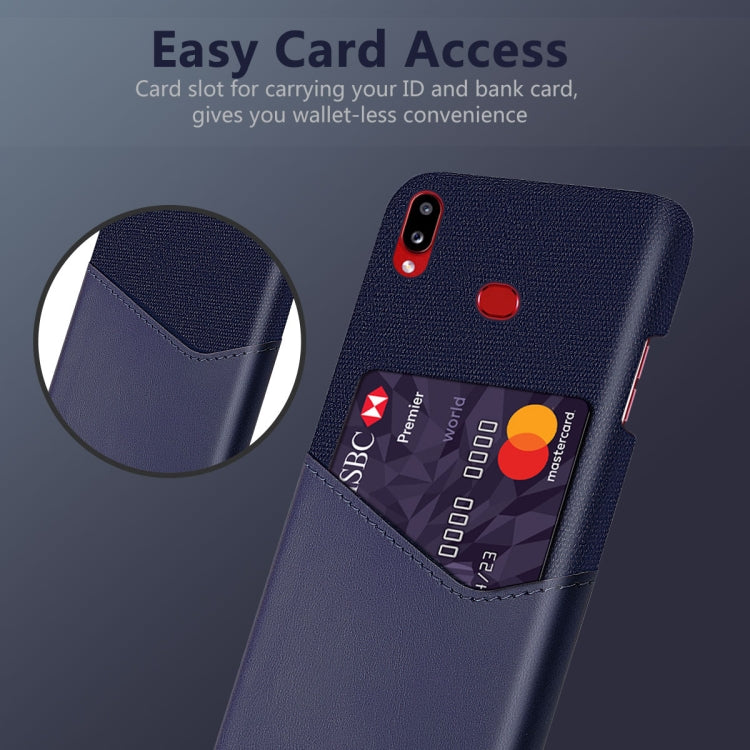 For Samsung Galaxy A10s Cloth Texture PC + PU Leather Back Cover Shockproof Case with Card Slot