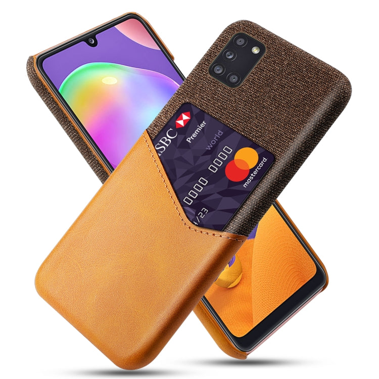For Samsung Galaxy A31 Cloth Texture PC + PU Leather Back Cover Shockproof Case with Card Slot