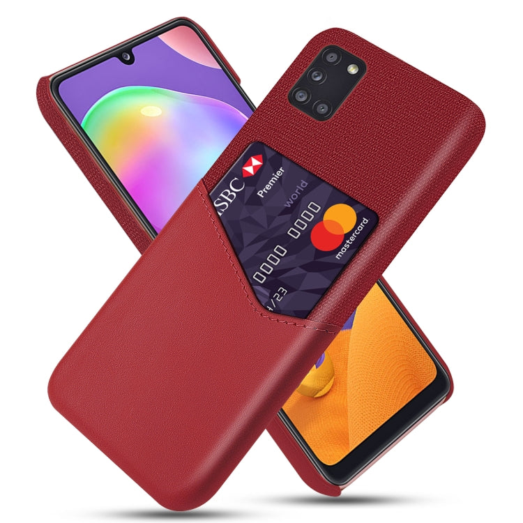 For Samsung Galaxy A31 Cloth Texture PC + PU Leather Back Cover Shockproof Case with Card Slot