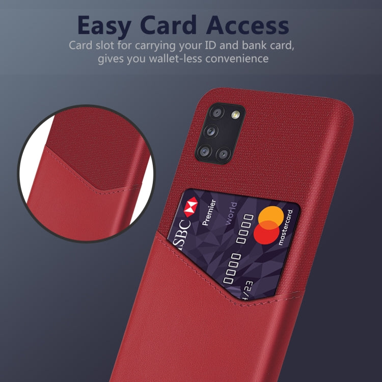 For Samsung Galaxy A31 Cloth Texture PC + PU Leather Back Cover Shockproof Case with Card Slot