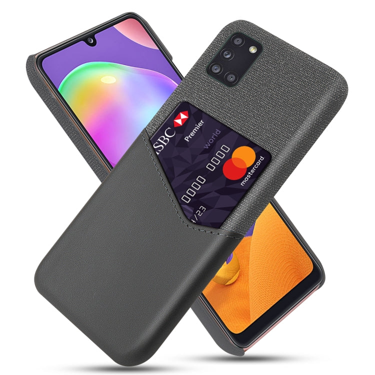 For Samsung Galaxy A31 Cloth Texture PC + PU Leather Back Cover Shockproof Case with Card Slot