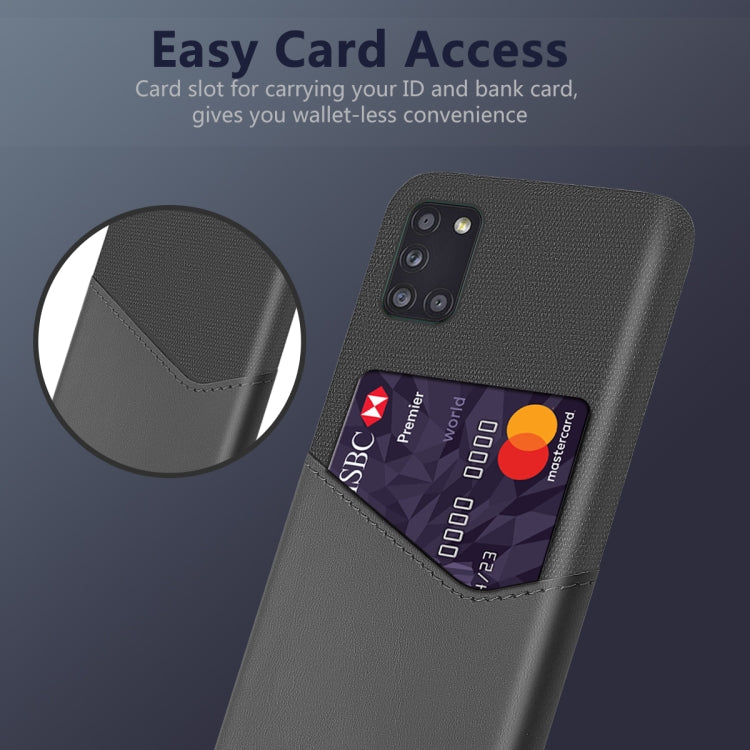 For Samsung Galaxy A31 Cloth Texture PC + PU Leather Back Cover Shockproof Case with Card Slot