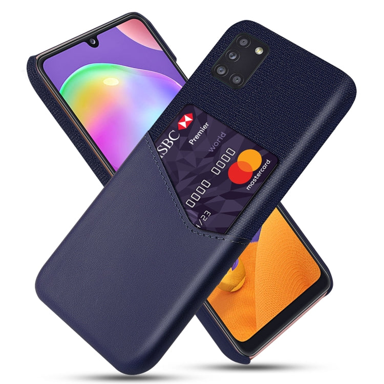 For Samsung Galaxy A31 Cloth Texture PC + PU Leather Back Cover Shockproof Case with Card Slot