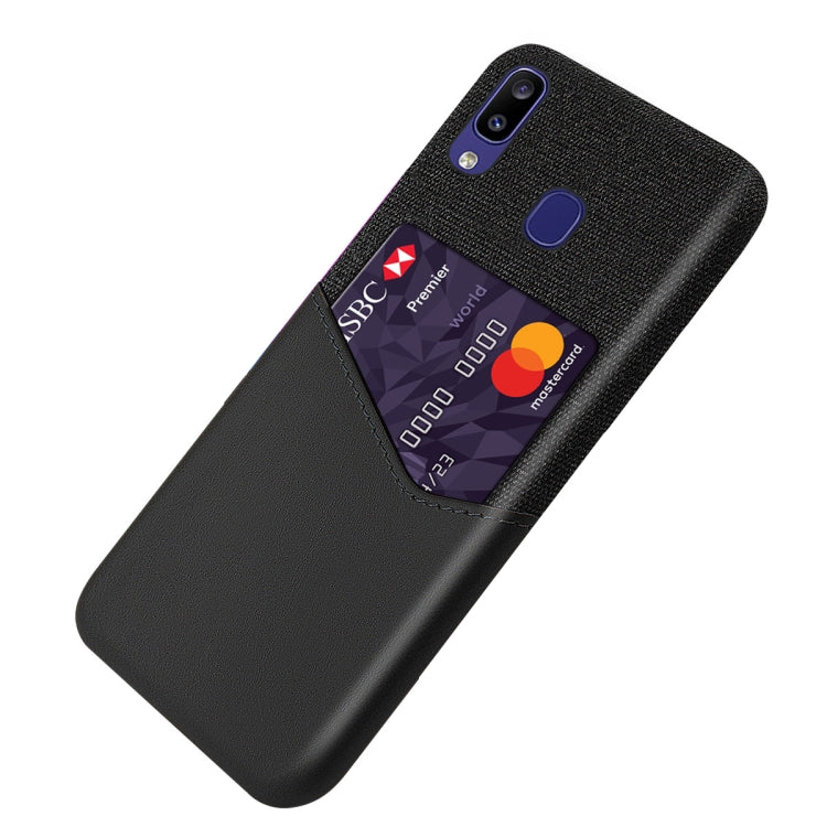 For Samsung Galaxy M10s Cloth Texture PC + PU Leather Back Cover Shockproof Case with Card Slot