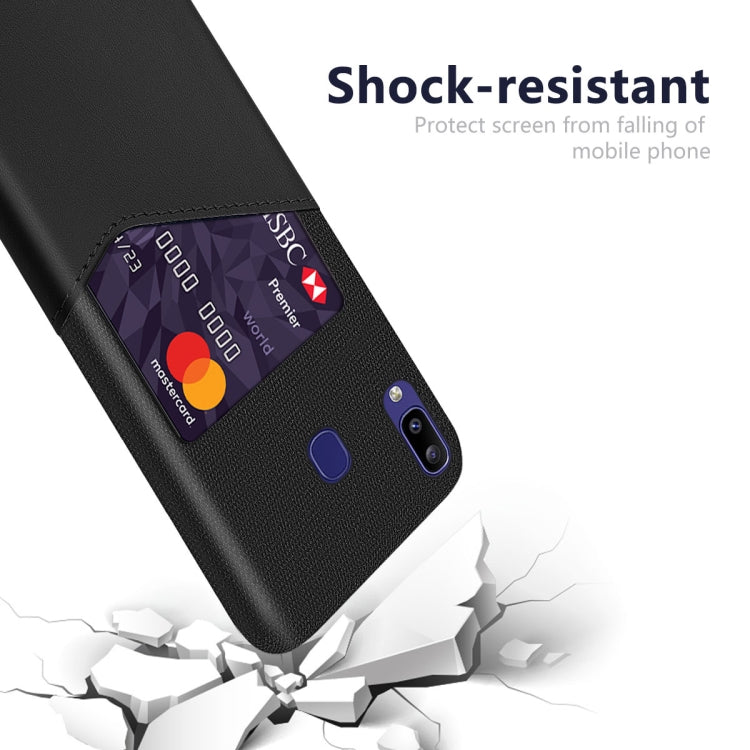 For Samsung Galaxy M10s Cloth Texture PC + PU Leather Back Cover Shockproof Case with Card Slot