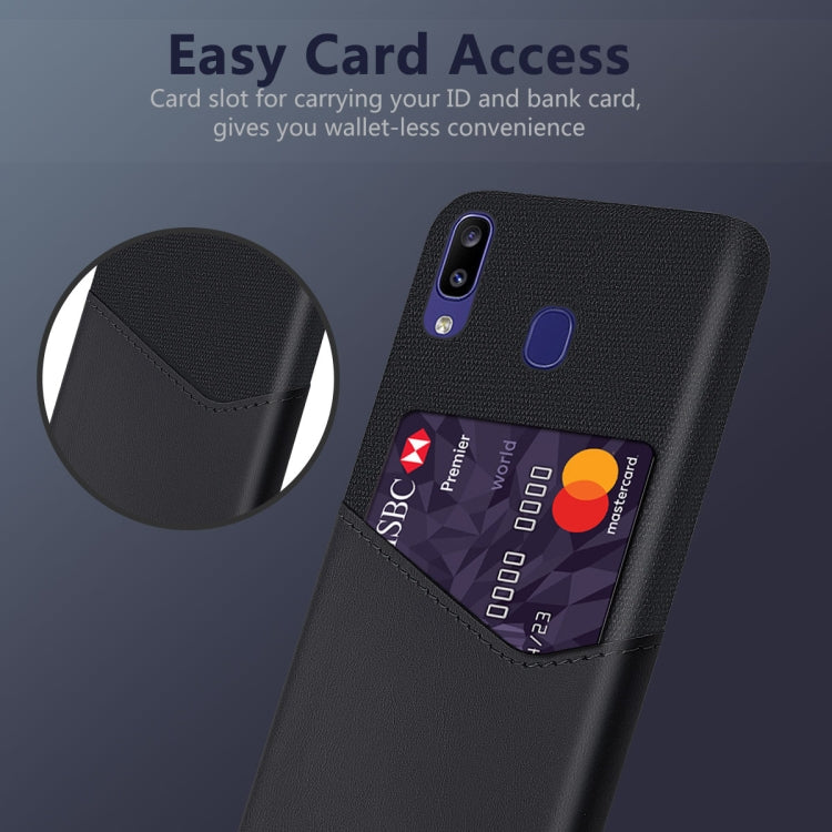 For Samsung Galaxy M10s Cloth Texture PC + PU Leather Back Cover Shockproof Case with Card Slot