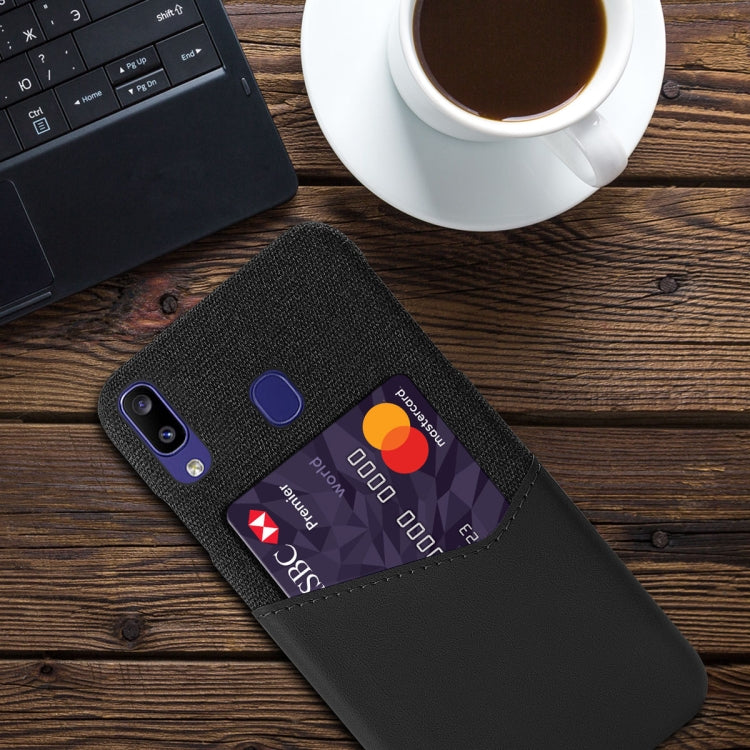 For Samsung Galaxy M10s Cloth Texture PC + PU Leather Back Cover Shockproof Case with Card Slot