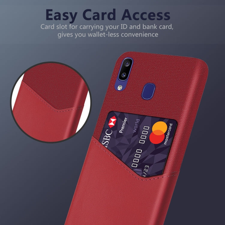 For Samsung Galaxy M10s Cloth Texture PC + PU Leather Back Cover Shockproof Case with Card Slot