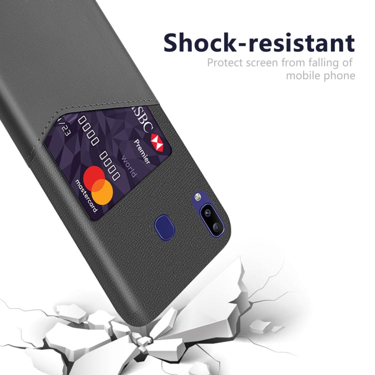 For Samsung Galaxy M10s Cloth Texture PC + PU Leather Back Cover Shockproof Case with Card Slot