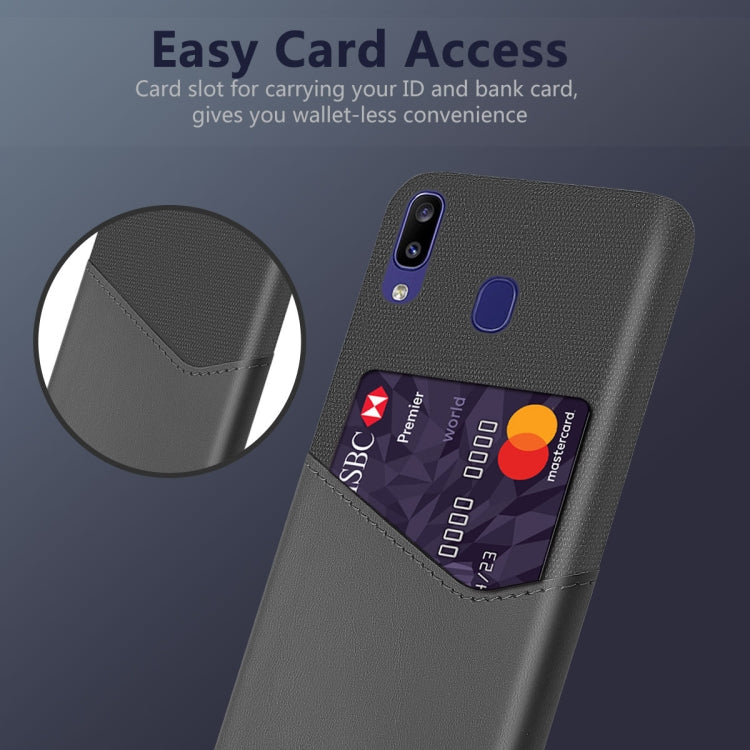 For Samsung Galaxy M10s Cloth Texture PC + PU Leather Back Cover Shockproof Case with Card Slot