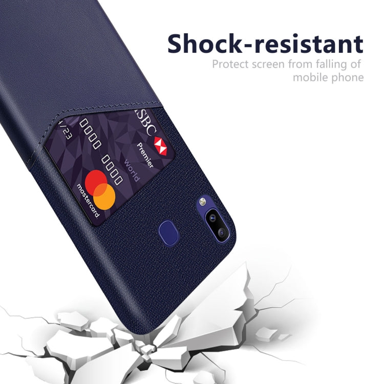 For Samsung Galaxy M10s Cloth Texture PC + PU Leather Back Cover Shockproof Case with Card Slot